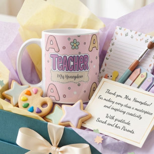 Pink Alphabet Teacher School Pattern Coffee Mug