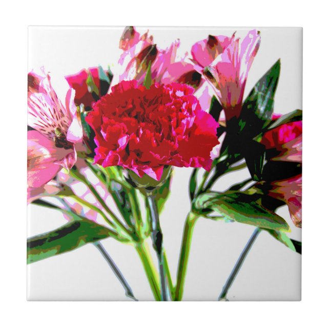 Pink Alstroemeria Watercolors Tile (Front)