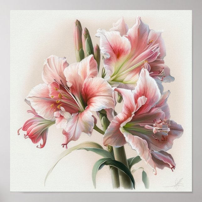 Pink Amaryllis Flower Art Print Poster (Front)