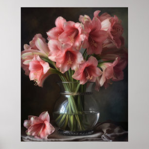 Pink Amaryllis Flowers Art Print Poster