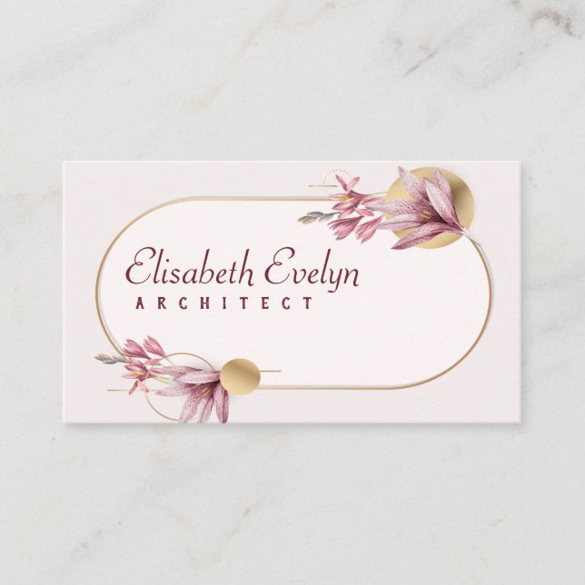 Pink amaryllis pattern with gold gy53763 business card (Front)