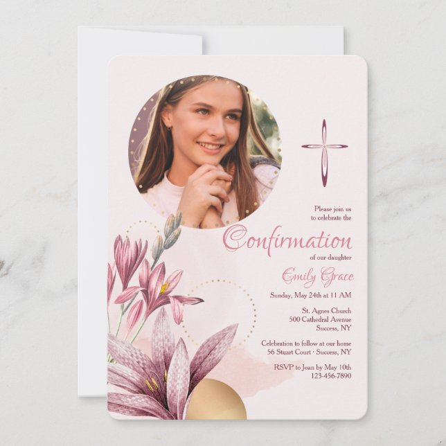 Pink Amaryllis Photo Religious  Invitation (Front)