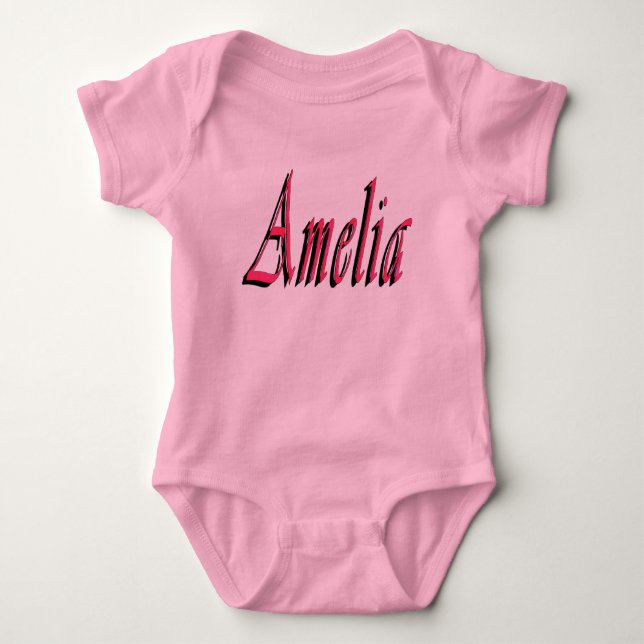 Pink Amelia Girls Name Logo Baby Bodysuit (Front)
