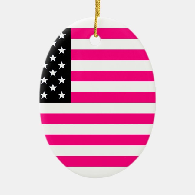 pink american flag ceramic tree decoration (Front)