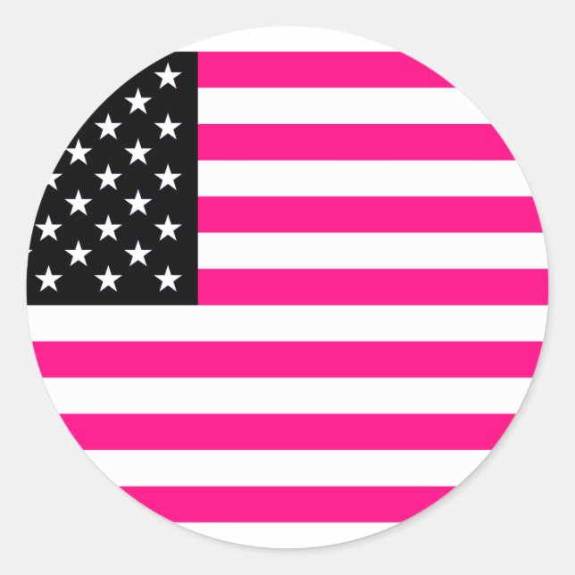 pink american flag classic round sticker (Front)