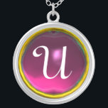 Pink Amethyst Gem  Monogram Silver Plated Necklace<br><div class="desc">Elegant and unique design  with gemstone. Very accurated nurbs modelling and rendering in 3D Studio Max by Bulgan Lumini .Part from series Hyper Talismans.</div>