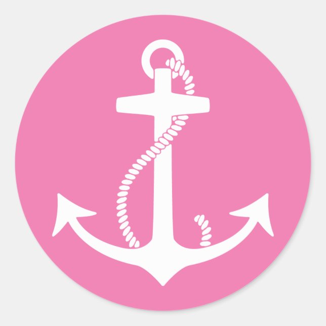 Pink Anchor Classic Round Sticker (Front)