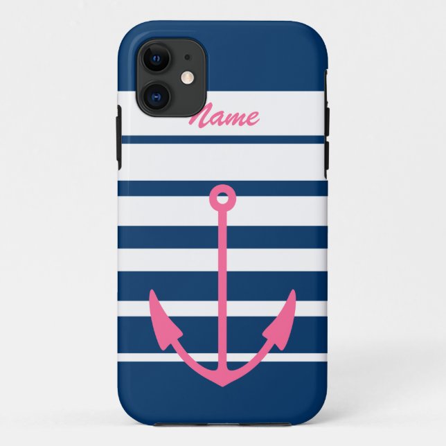 Pink anchor iPhone 5 case | navy blue and white (Back)
