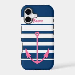 Pink anchor iPhone 5 case navy blue and white