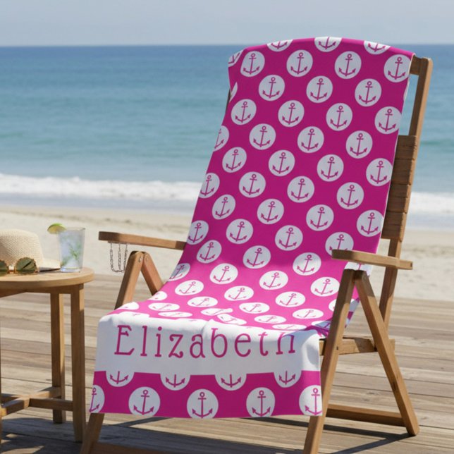 Pink Anchor Personalised Beach Towel (Creator Uploaded)