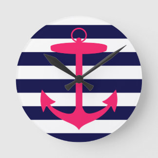 Pink Anchor Silhouette Round Clock