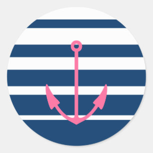 Pink anchor stickers with blue and white stripes