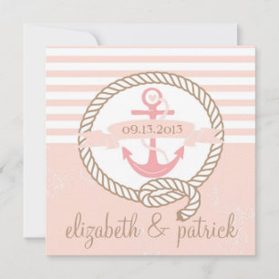 Pink Anchor Stripes Nautical Wedding Invitation