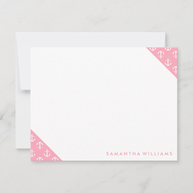 Pink Anchors Pattern Custom Note Cards (Front)