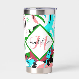 Pink and aqua abstract personalised insulated tumbler