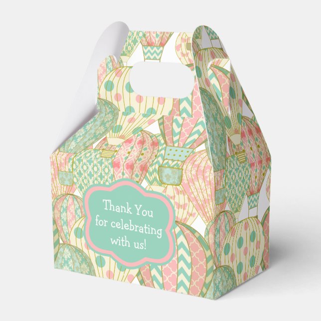 Pink and Aqua Blue Hot Air Balloons Pattern Favour Box (Front Side)