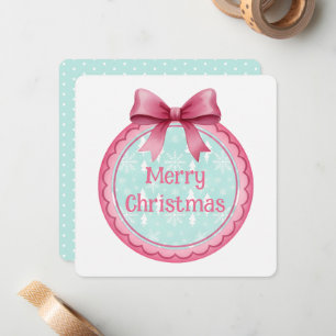 Pink and Aqua Christmas Ornament Card