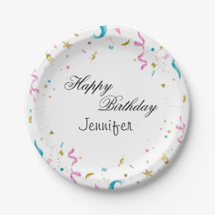Pink and Aqua Glitter Confetti Paper Plate