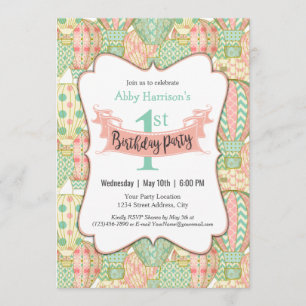Pink and Aqua Hot Air Balloons Birthday Party Invitation
