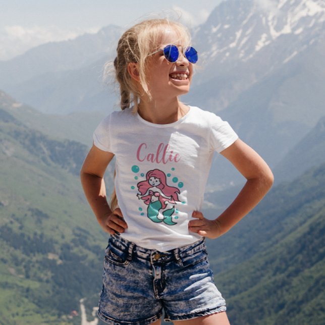 Pink and Aqua Mermaid Customised Name with Narwhal T-Shirt (Creator Uploaded)