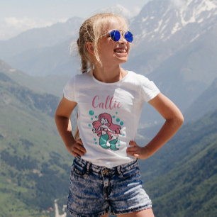 Pink and Aqua Mermaid Customized Name with Narwhal T-Shirt