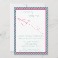 Pink and Aqua Paper Aeroplane Birthday Invite