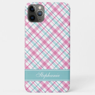 Pink and Aqua Plaid Pattern iPhone 11 Pro Max Case