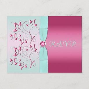 Pink and Aqua R.S.V.P. Postcard