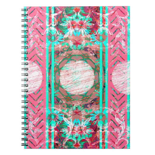 Pink and Aqua Shabby Chic Boho Victorian Floral Notebook (Front)