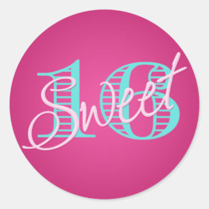 Pink and Aqua Sweet 16 Sticker