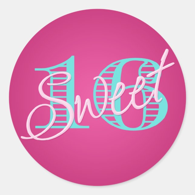 Pink and Aqua Sweet 16 Sticker (Front)