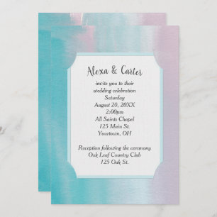 Pink and Aqua Watercolor Wedding Invite