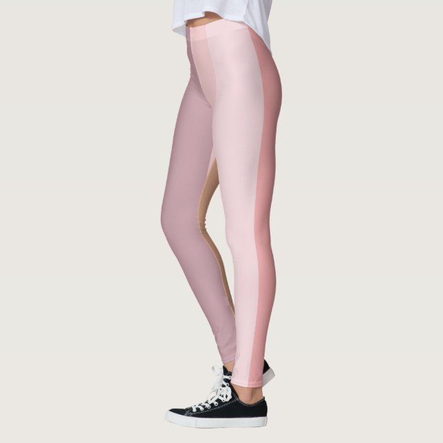 Pink and Beige Abstract Stripes Leggings (Left)