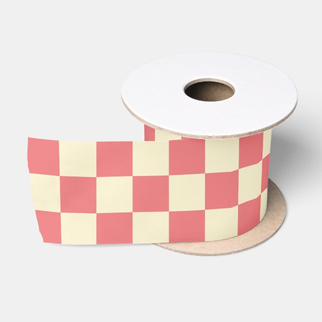 Pink and Beige Chequerboard Satin Ribbon (Spool)