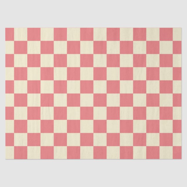 Pink and Beige Chequerboard Tissue Paper (Front)