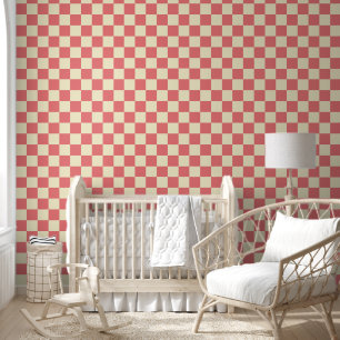 Pink and Beige Chequerboard Wallpaper