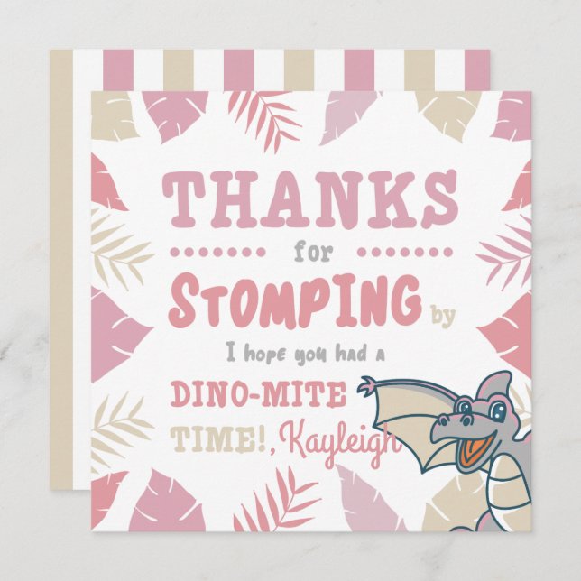 Pink and Beige Cute Dinosaur Invitation (Front/Back)