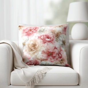 Pink and Beige Floral Cushion