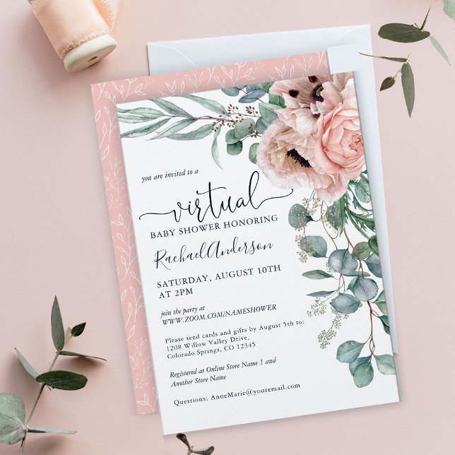Pink and Beige Floral Virtual Baby Shower Invitation (Creator Uploaded)