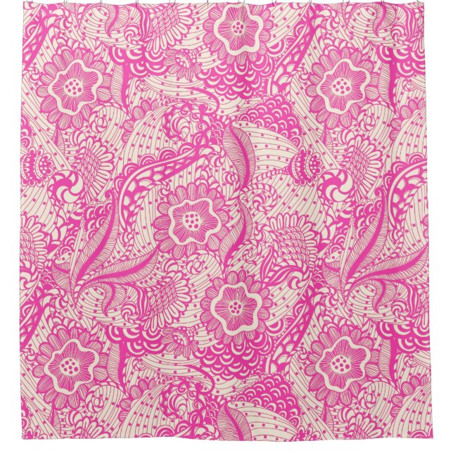 Pink And Beige Flowers And Leaves Shower Curtain (Front)