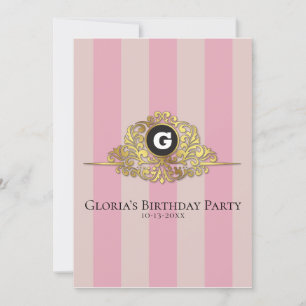 Pink and Beige Gold Monogram Elegant Invitation