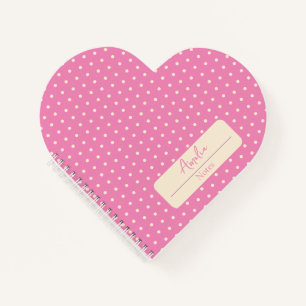 Pink and beige polka dots heart notebook