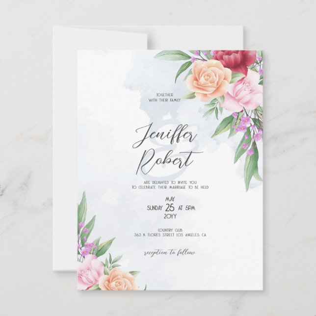 Pink and beige roses frame thank you card (Front)