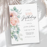 Pink and Beige Watercolor Floral 40th Birthday Invitation<br><div class="desc">A beautifully feminine 40th birthday party invitation to celebrate a birthday in elegant style, this charming watercolor floral design has pink and peach roses and poppies with lovely trailing eucalyptus greenery along the left border. All of the text may be personalised for your party. This invitation is available as printed...</div>