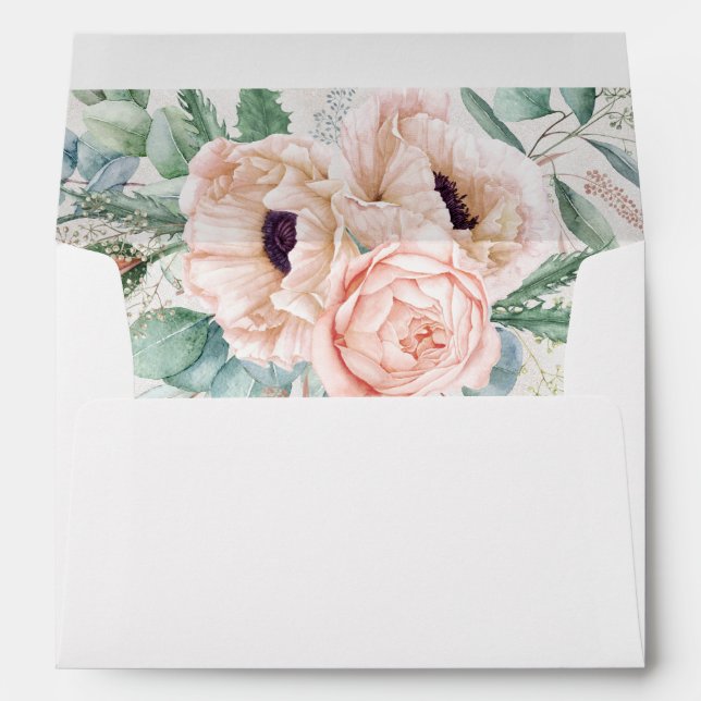 Pink and Beige Watercolor Floral with Address Envelope (Back (Bottom))