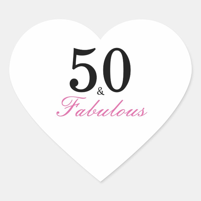 Pink and Black 50 and Fabulous Birthday Classic Ro Heart Sticker (Front)