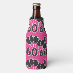PINK and BLACK 60th Birthday - 60 yrs old Bday Bottle Cooler