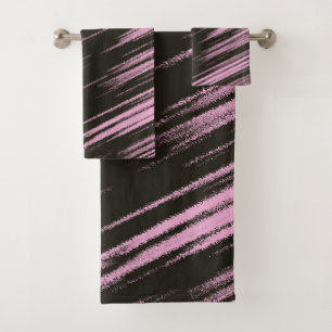 Pink and Black abstract Bath Towel Set