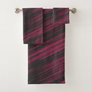 Pink and Black abstract Bath Towel Set