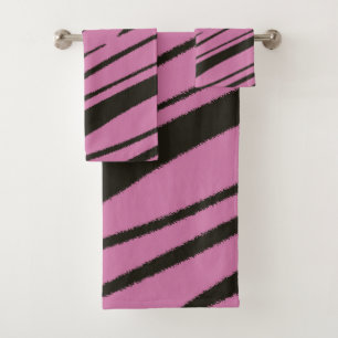 Pink and Black abstract Bath Towel Set